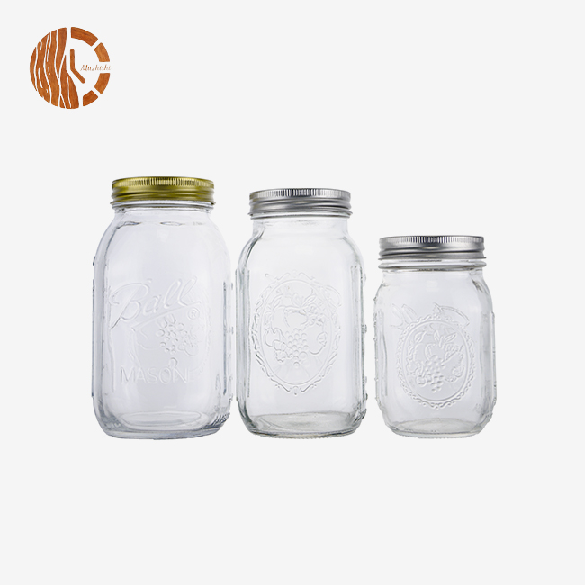 Vintage Curved-Waist Mason Jar Set with Embossed Grape Pattern